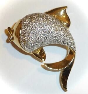 Vtg Gerry's Kissing Fish Brooch Sparkly Textural Gold & Silver Tone Whimsical